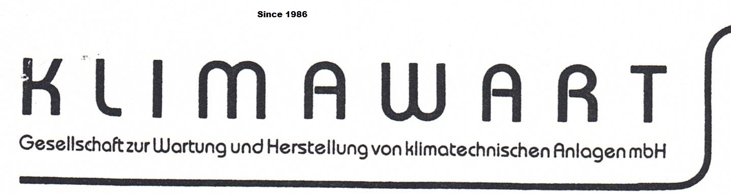 Firmenlogo mit dem Schriftzug „KLIMAWART – Gesellschaft zur Wartung und Herstellung von klimatechnischen Anlagen mbH“.
